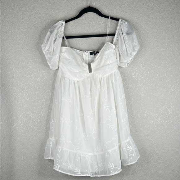 Lulus Cutest Icon White Embroidered Off-the-Shoulder Mini Dress Size Medium - Picture 6 of 12